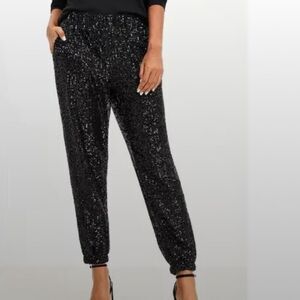Loft Black Sequin Jogger Pant Sz M NWOT